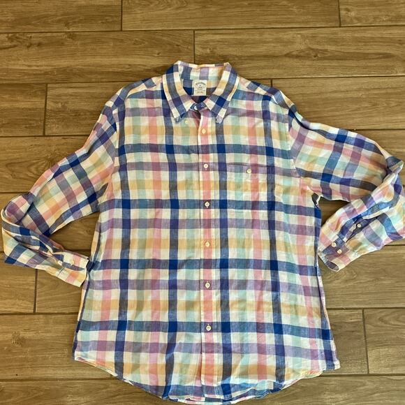 Brooks Brothers 1818 Regent Mens Long Sleeve Button Down Linen Shirt Size XL - Picture 1 of 6